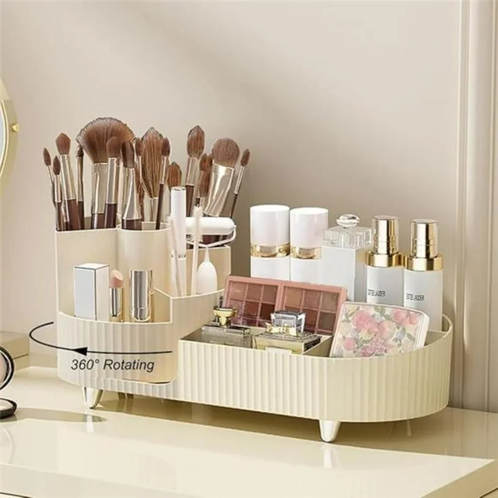 Rotating Makeup Organizer Countertop Storage Tray Brush Holder Vanity Case